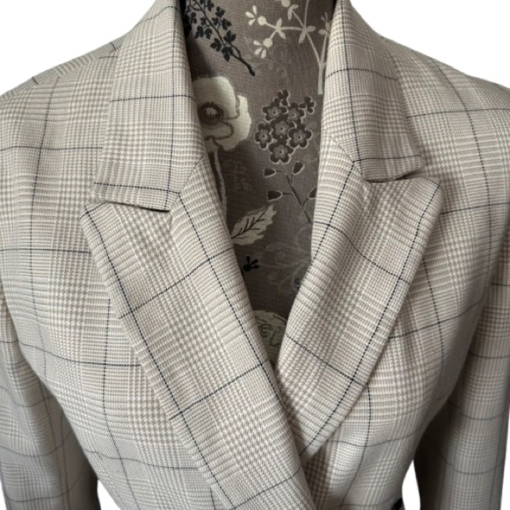Vintage Executive Collection Women's 8P Cream Tan Plaid Double-Breasted Blazer - Picture 2 of 14